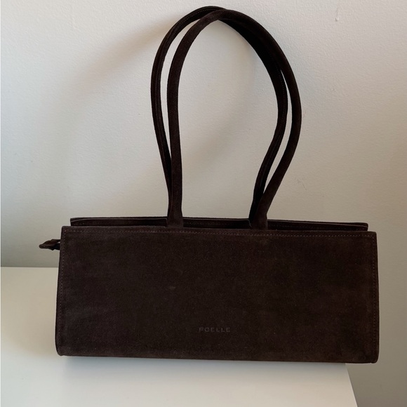 Dark Brown Suede Tote Bag long handle - Picture 4 of 8
